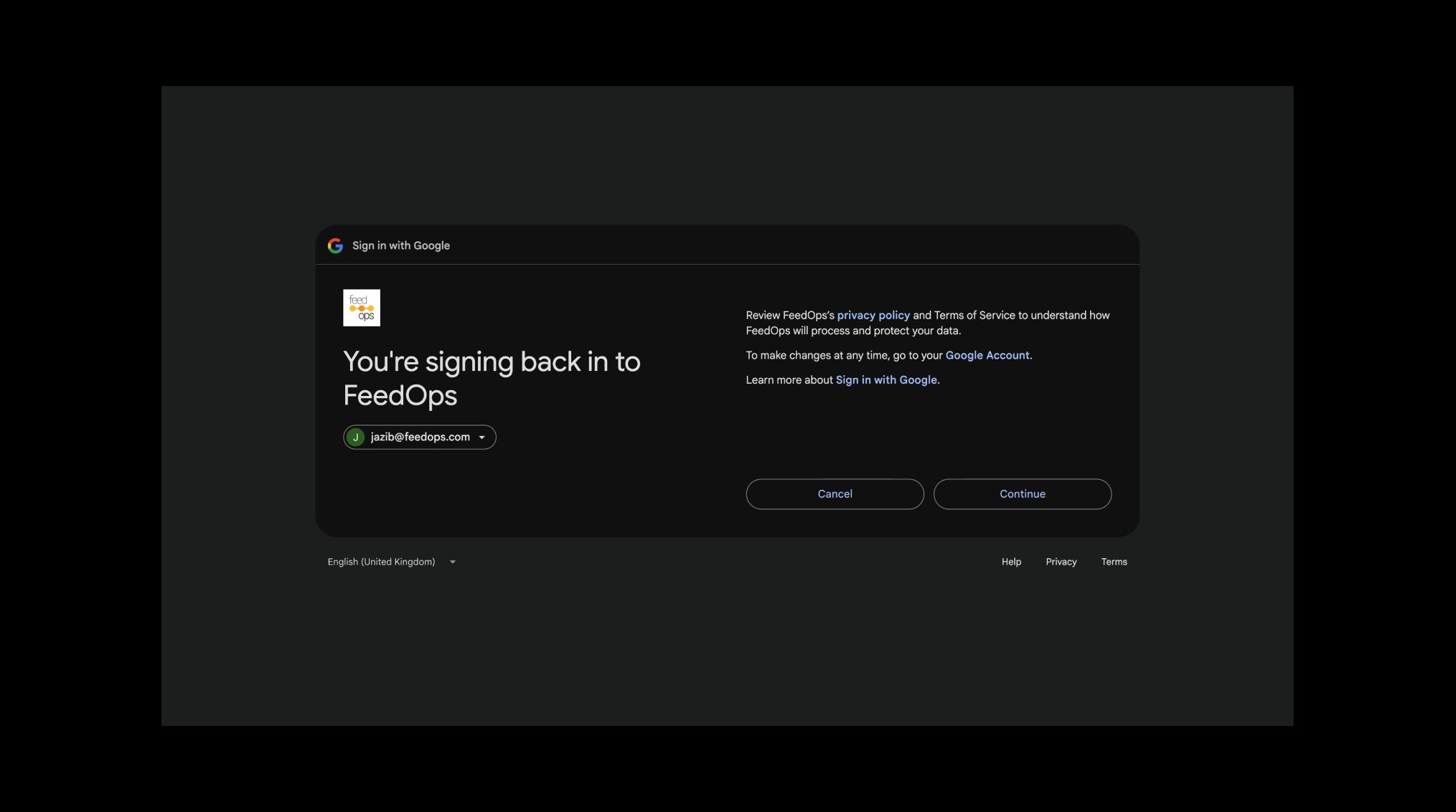 Google sign-in consent screen