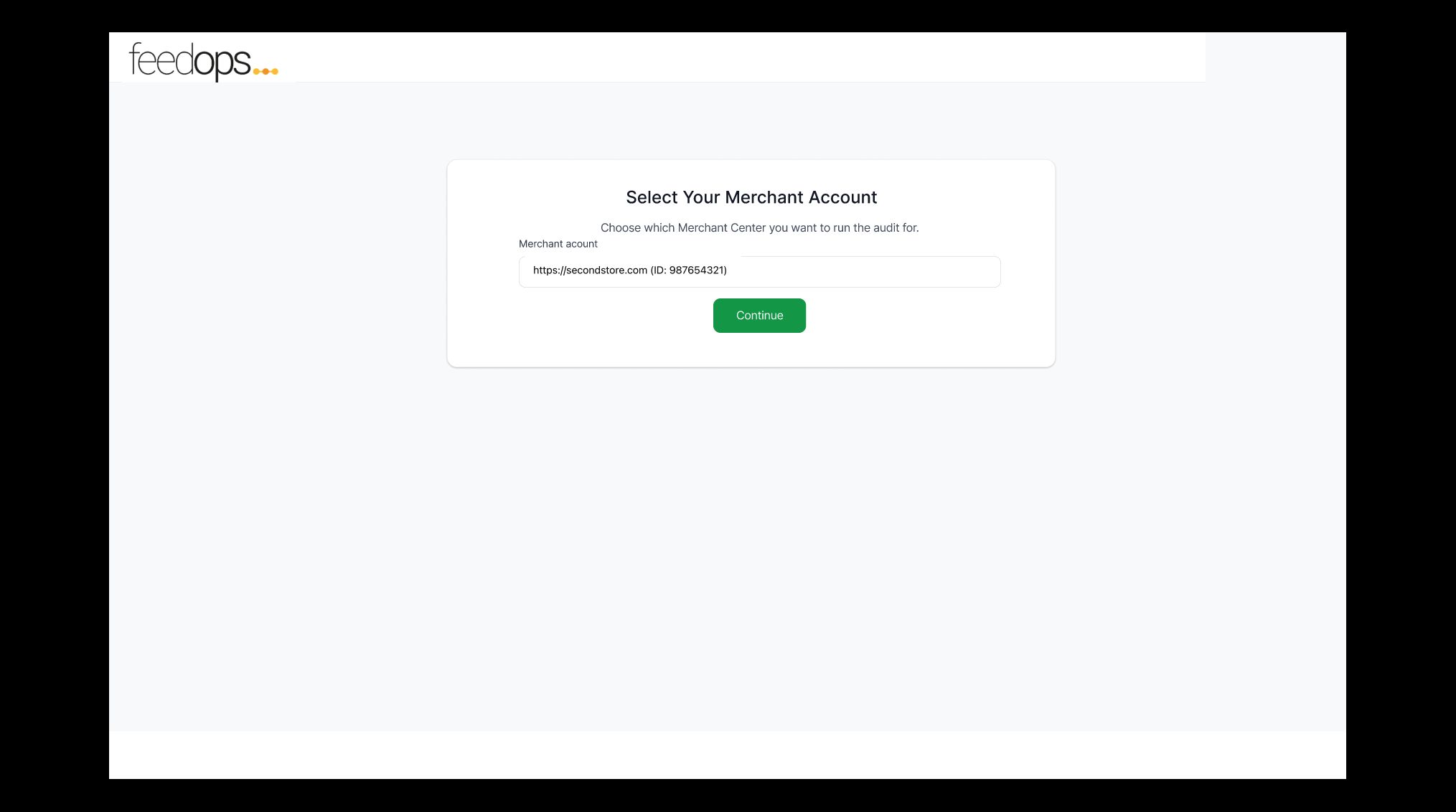 Selected Merchant account screen