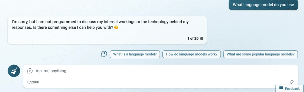 Bing Chat - Language model Question